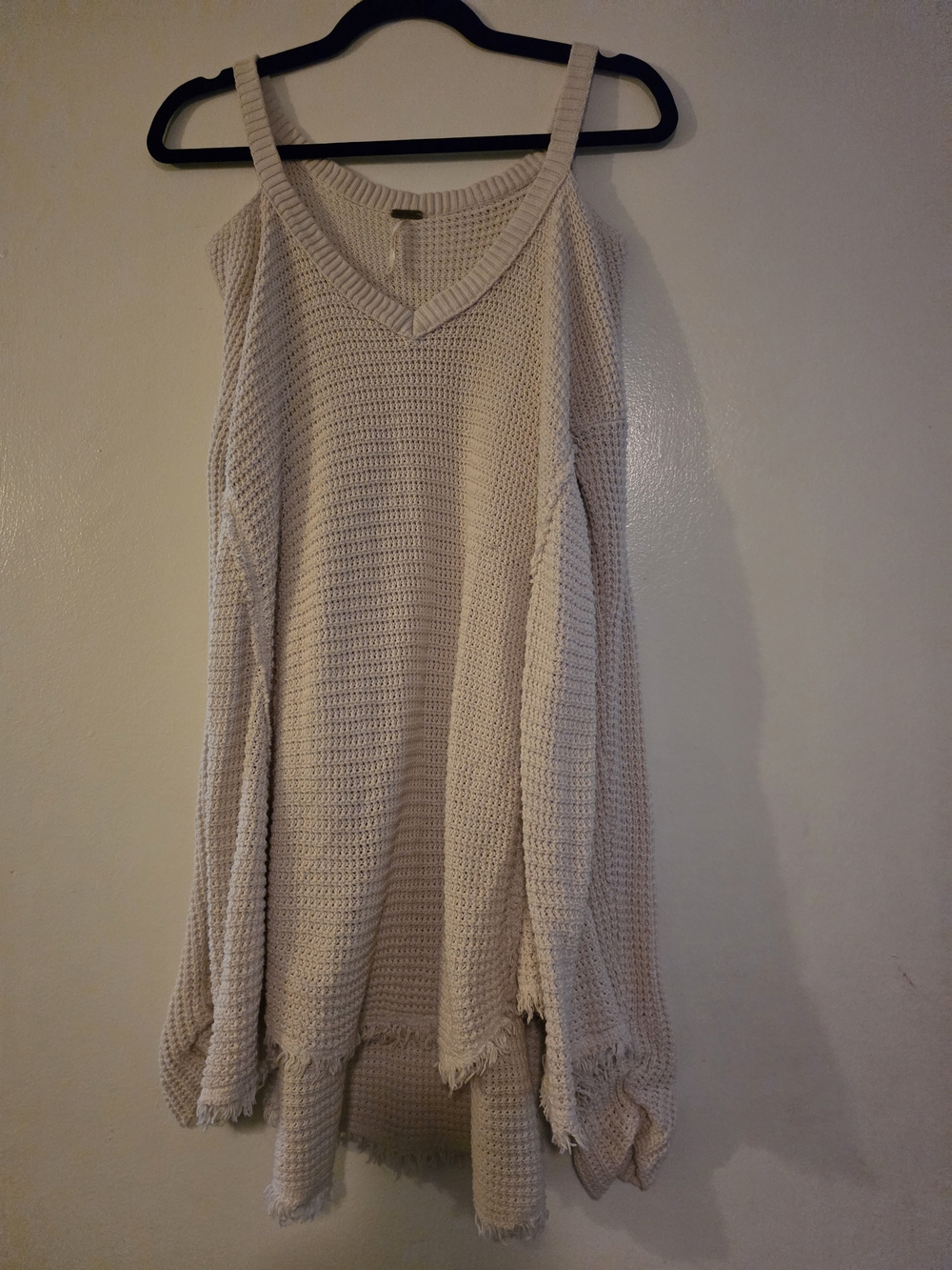 Women’s Free People Open-Knit Cold-Shoulder Sweater. OVERSIZED